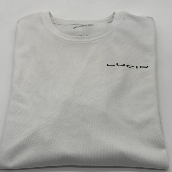 Lucid Motors White Men's T-Shirt size Large crew neck sport tek - Picture 8 of 8
